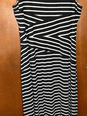 Calvin Klein Black and White Striped Maxi Dress